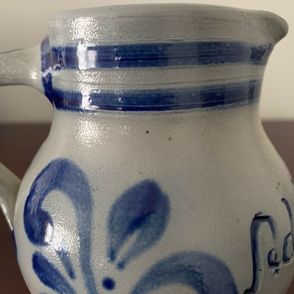 VTG 5” German HANDARBEIT Salt Glazed Cobalt Light Blue Pottery Pitcher A. Wagner - Picture 6 of 11